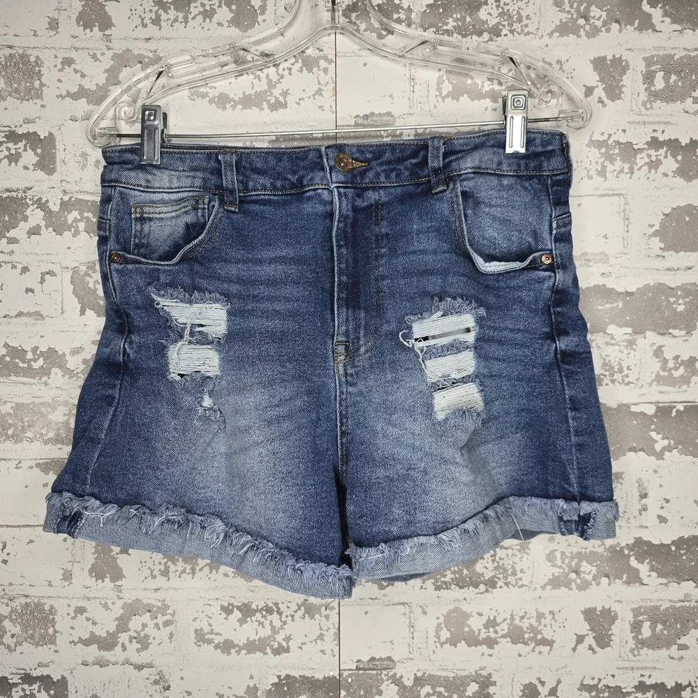 Ariya Jean Shorts Womens 30 Medium Blue‎ Wash Stretch Denim Distressed